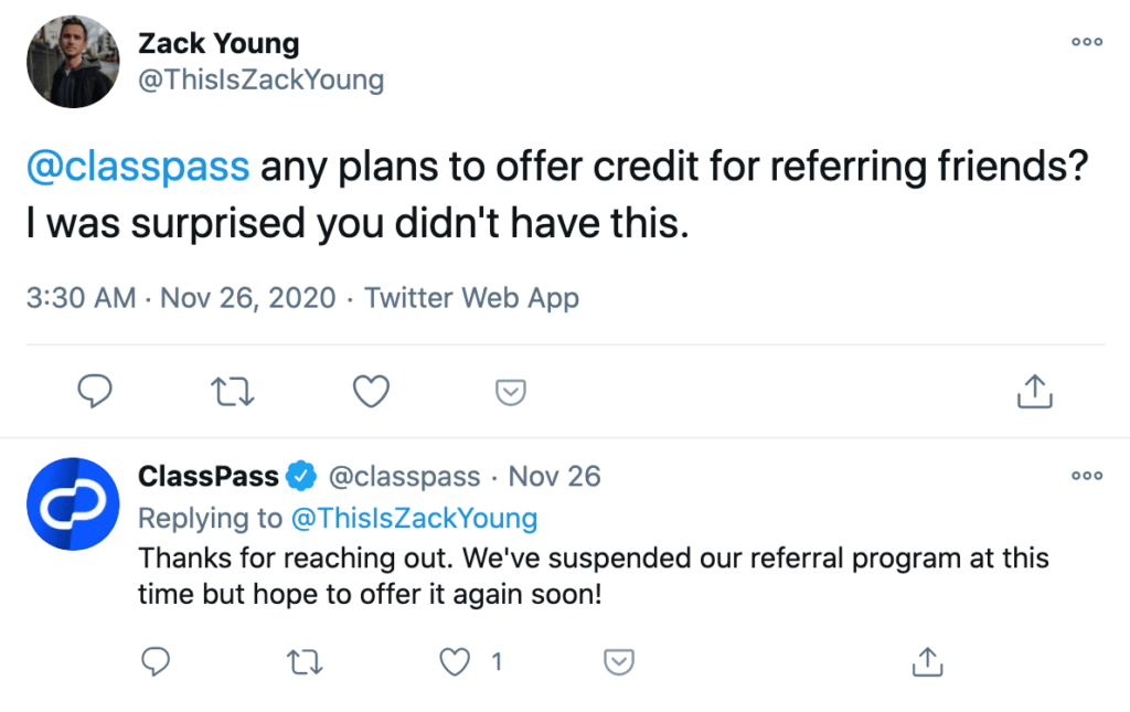 classpass twitter response