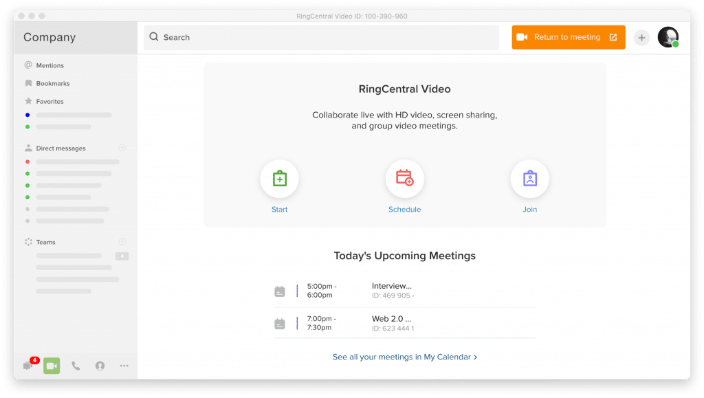 Screenshot of RingCentral Video interface showing the user how to join a meeting