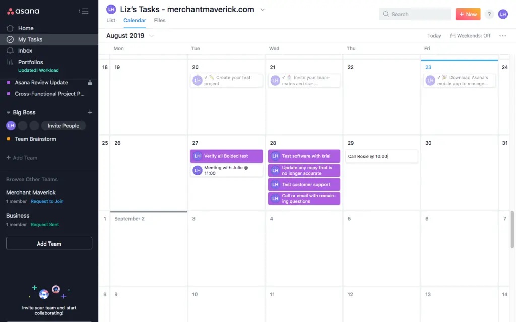 Asana Project Management Tool Calendar View