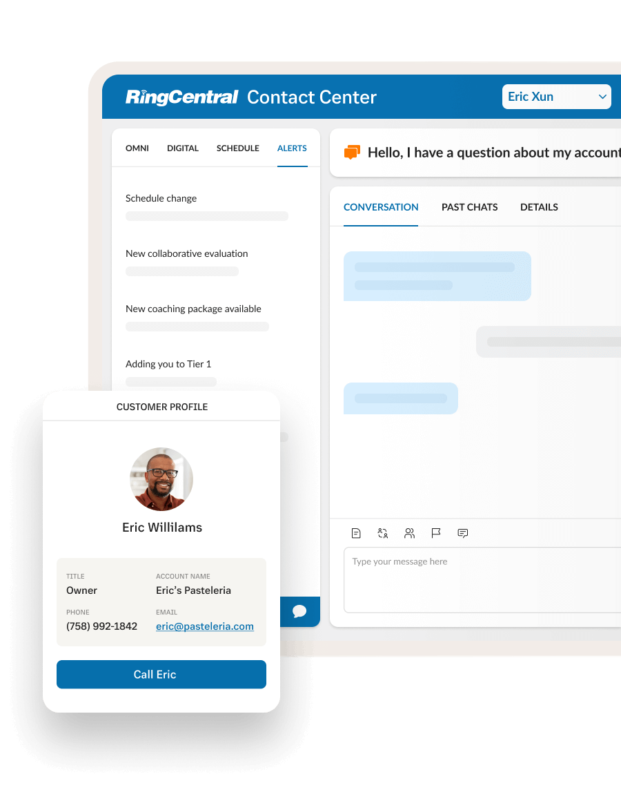 A customer profile opened in the RingCentral Contact Center app