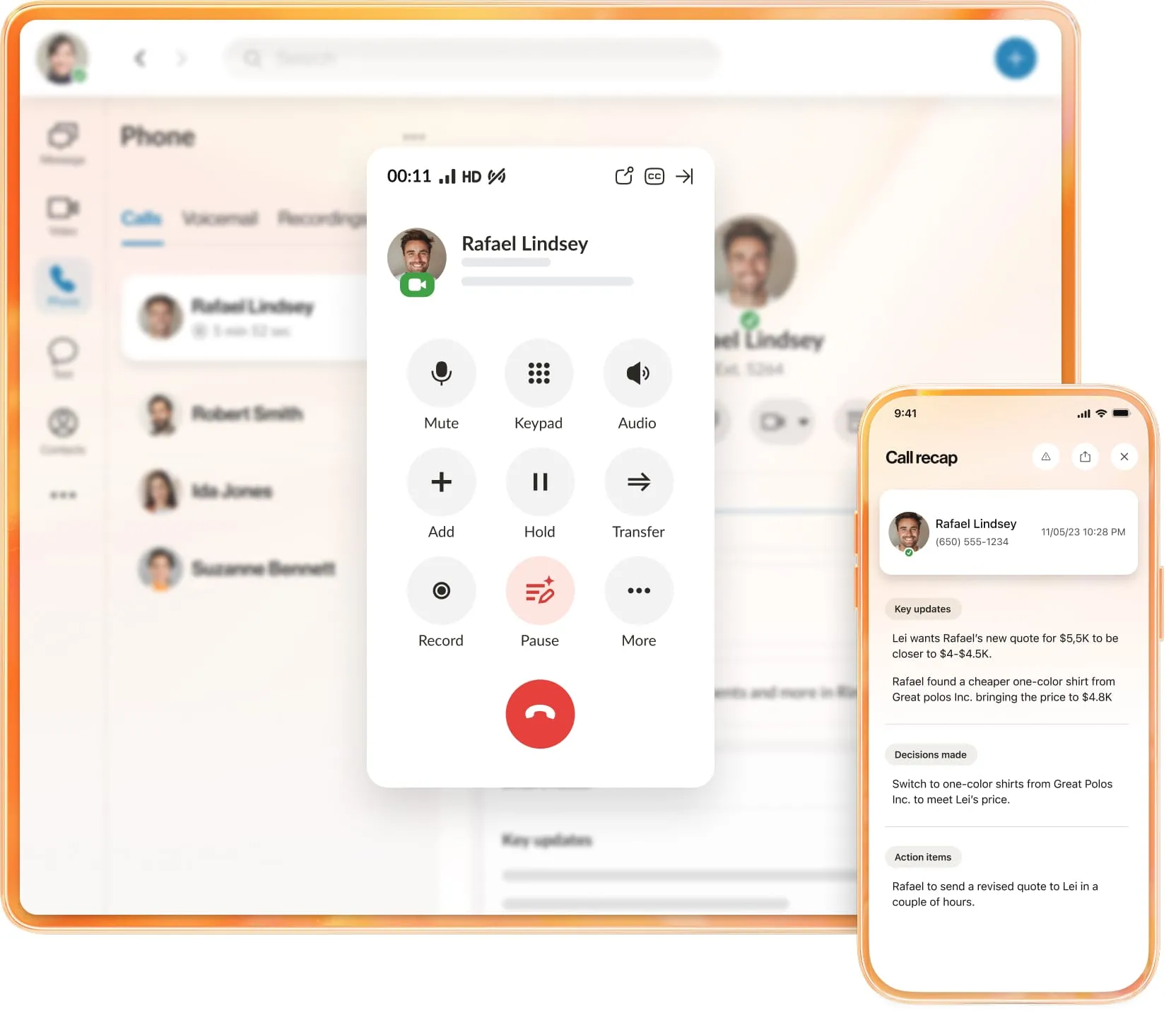Real-time notes and transcript during an ongoing RingCentral phone call