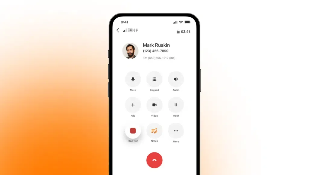 Mobile phone showing RingCentral app in calling mode
