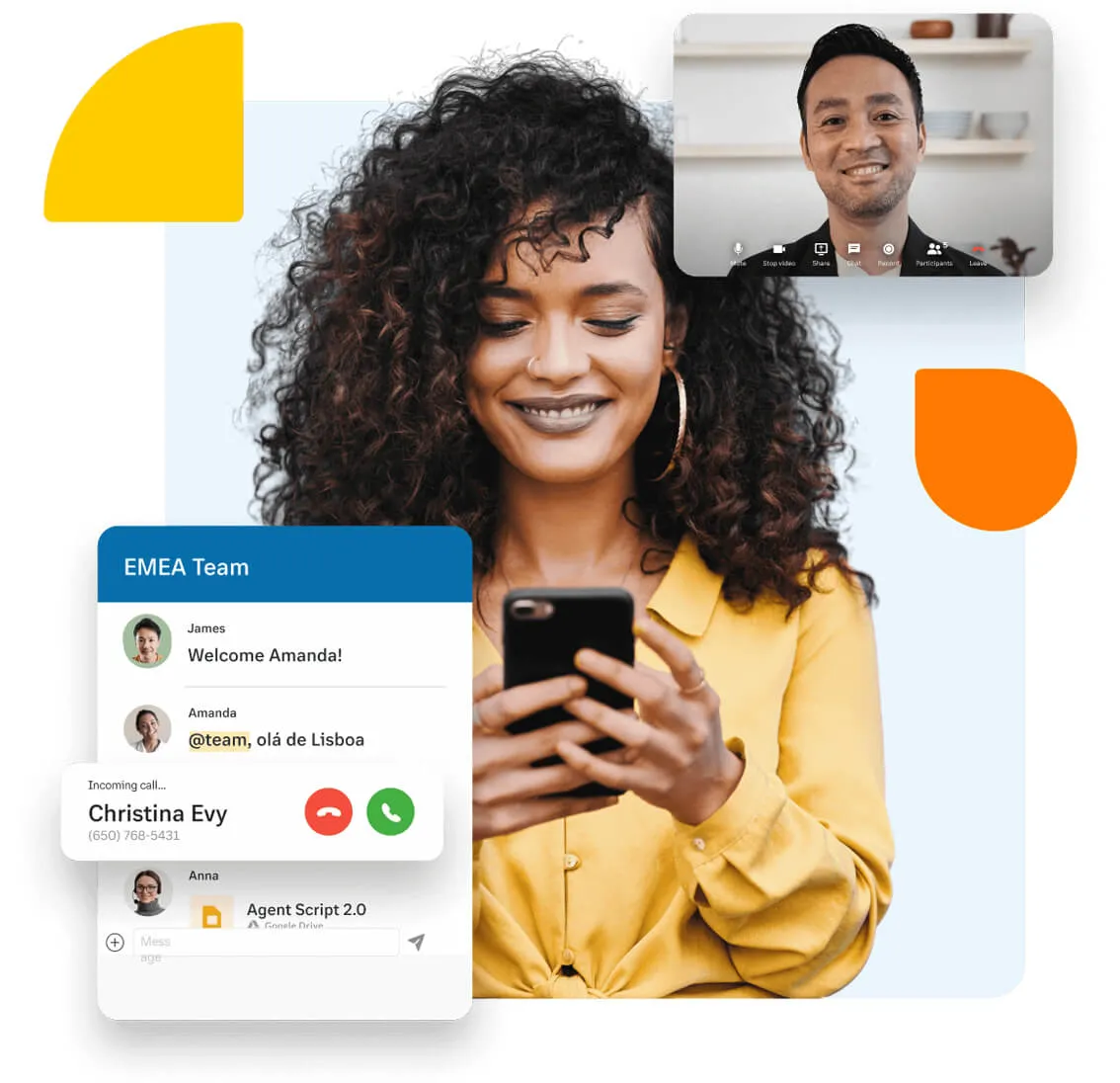 Team using RingCentral's video conferencing and team messaging functions