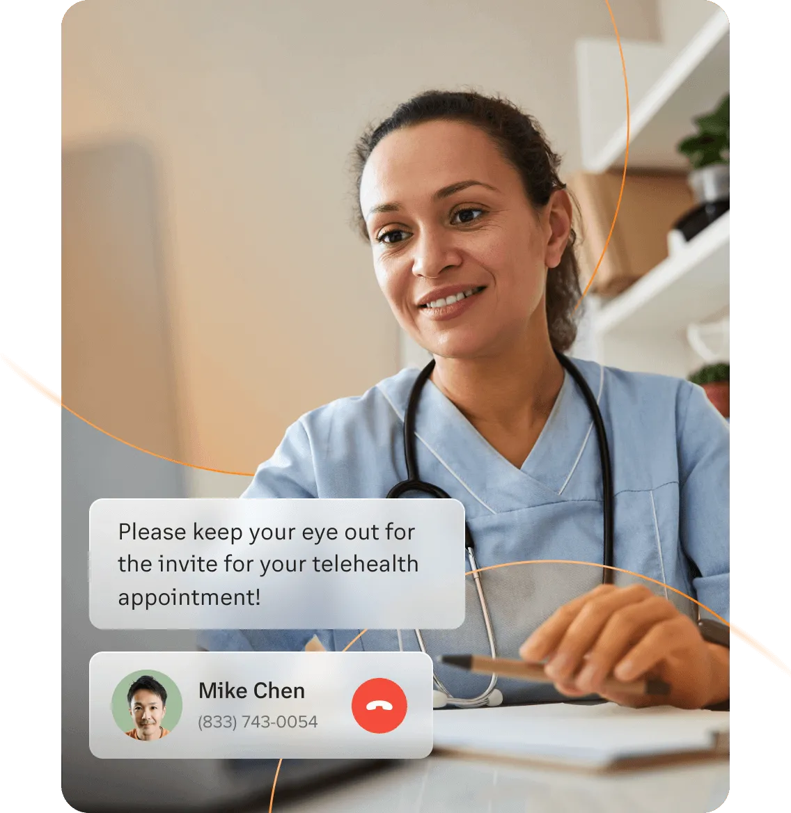 A  healthcare professional talks to a patient via the RignCentral app