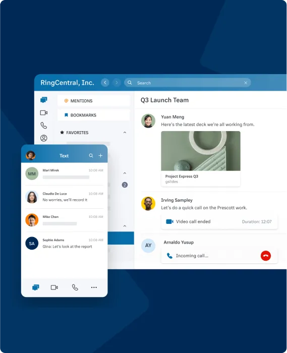 A view of team messages in the RingCentral app