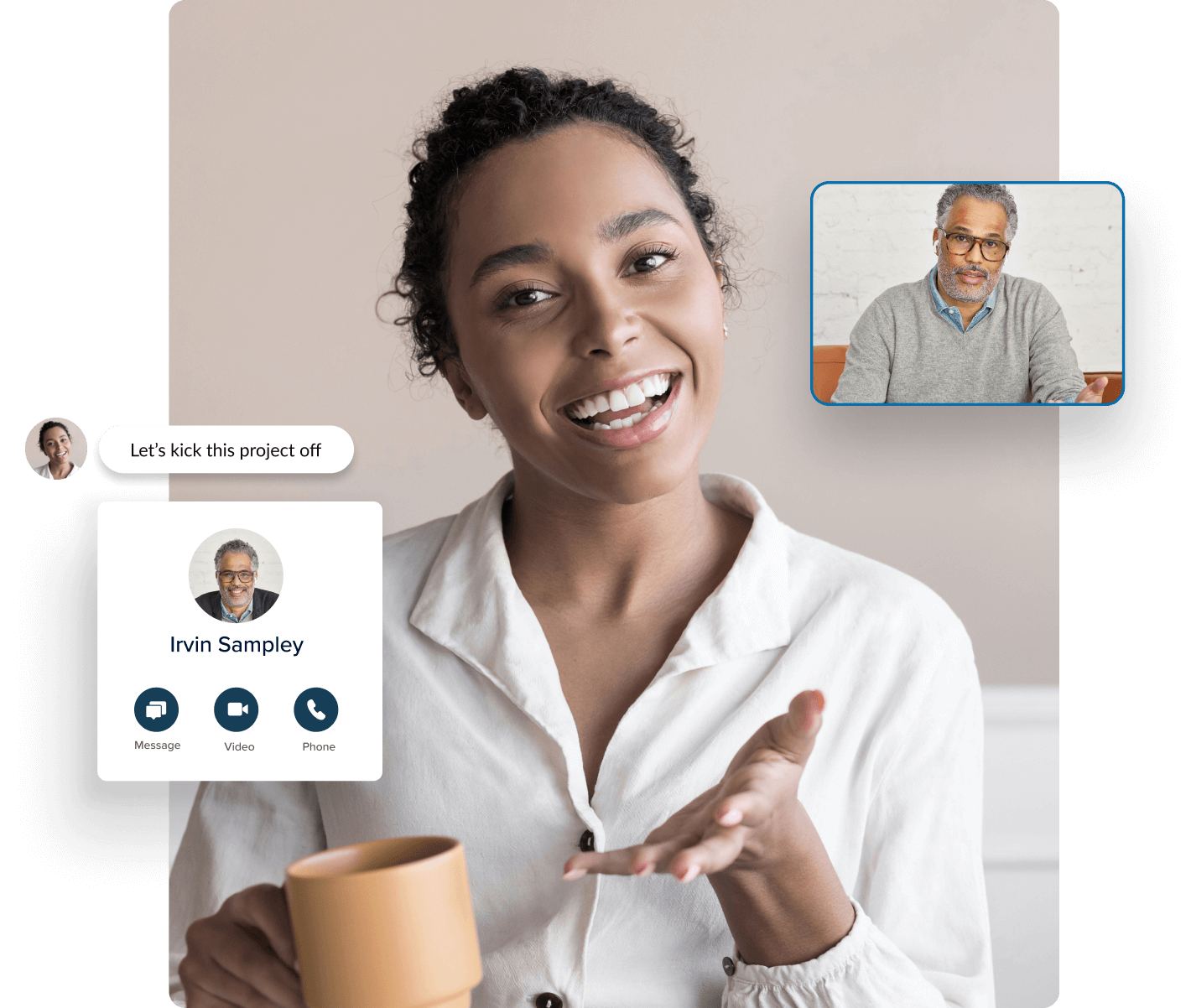 Employee speaking with her manager thru a video call made possible by VoIP