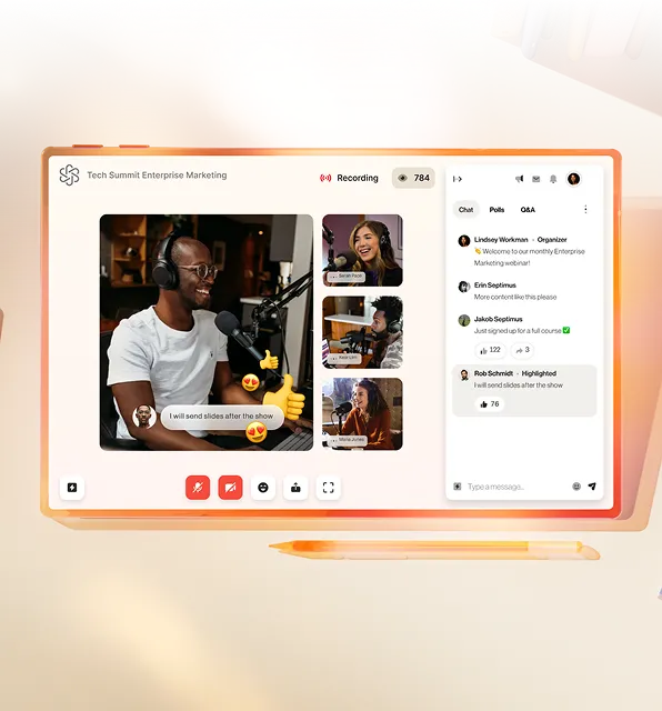 Virtual meeting with participants engaged in a Tech Summit Enterprise Marketing webinar using RingCentral's communication platform.