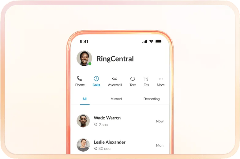 RingCentral phone interface on a mobile screen.