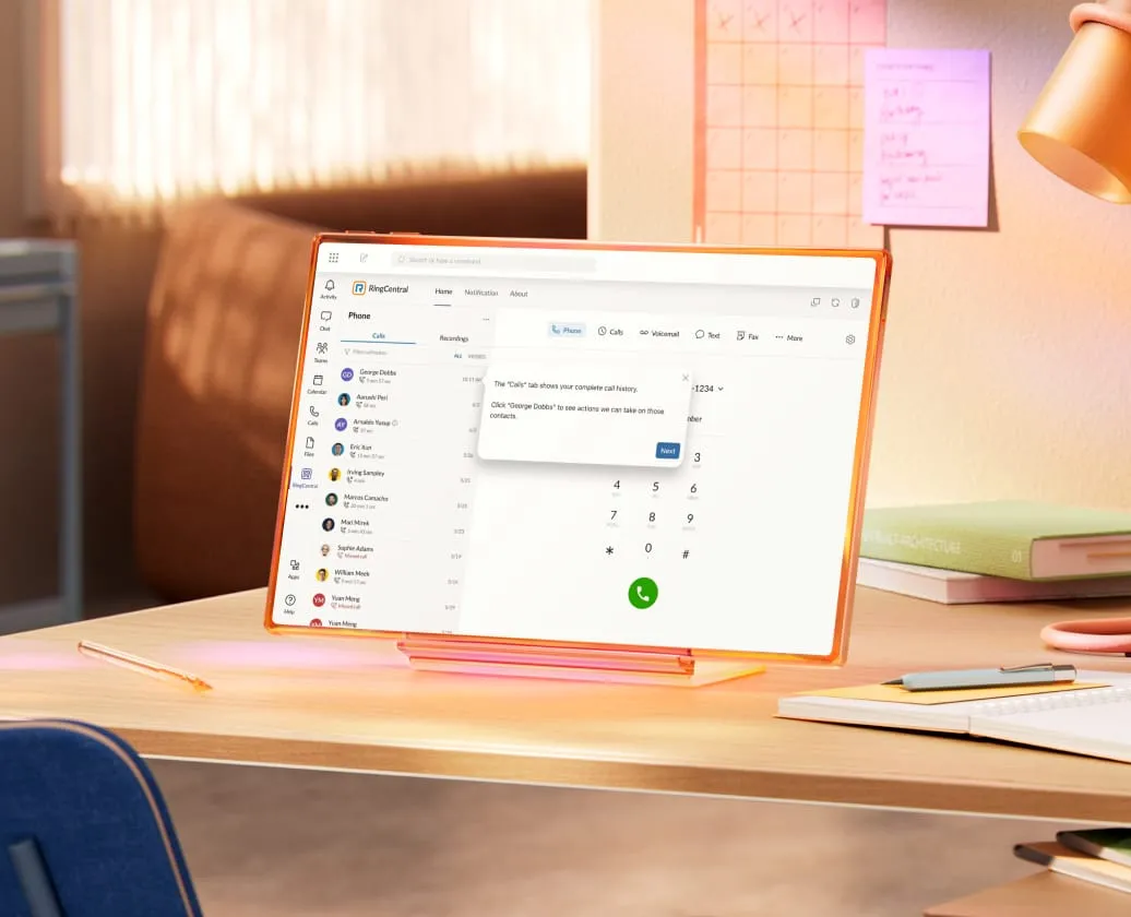 RingCentral phone interface on a computer screen.