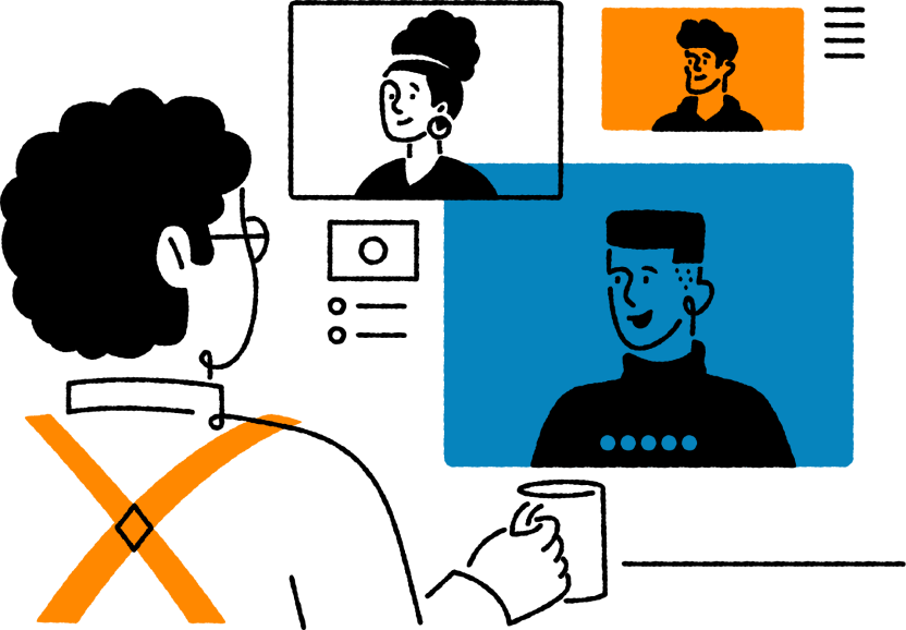 Illustration montrant un employé de RingCentral lors d’un appel vidéo avec des dirigeants de divers secteurs d’activité