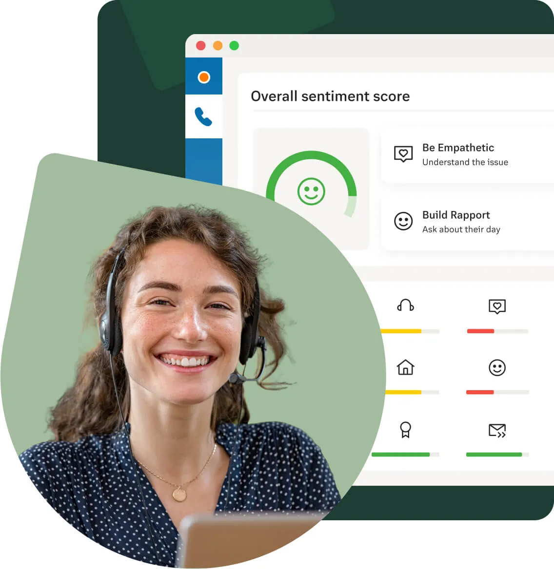 A female agent smiling with the RingCentral dashboard in the background