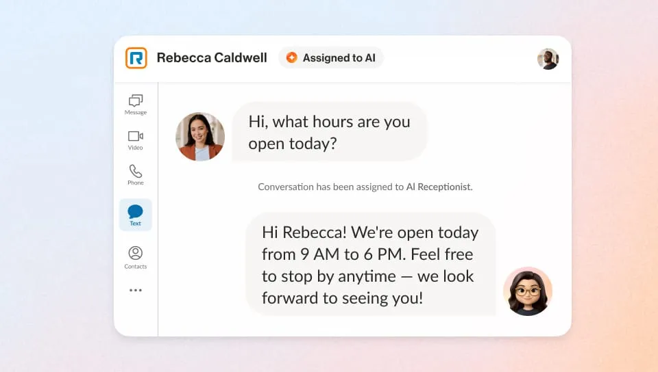 Screenshot of RingCentral app showing a dropdown menu for inbox selection, including personal and shared inboxes.