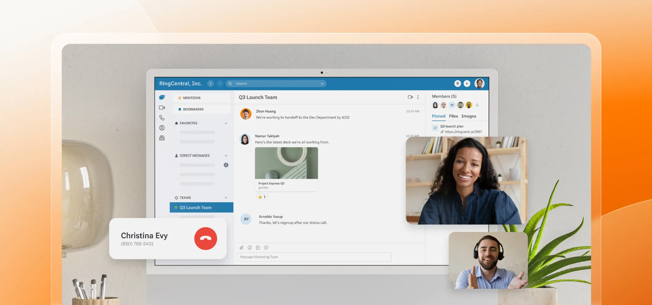 Play video: An ongoing conference call using the RingCentral Desktop app on a laptop