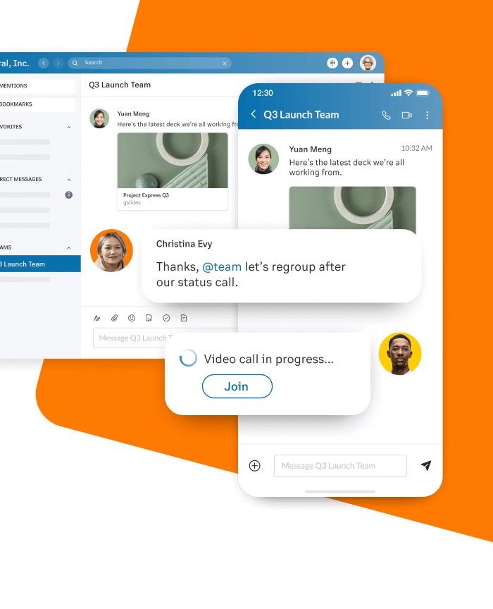 The RingCentral App interface for messaging and video calls