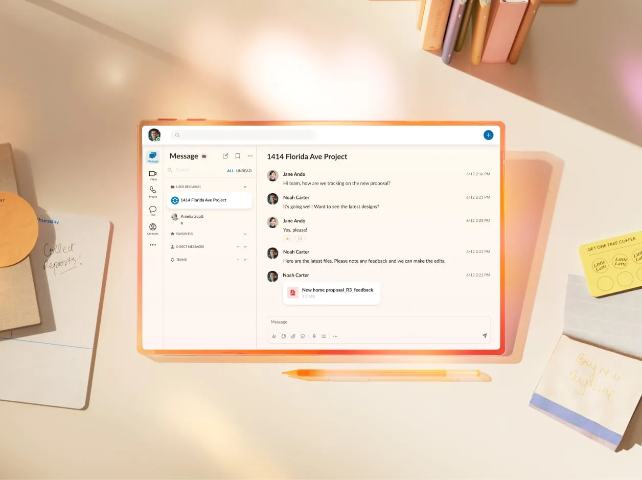 RingCentral messaging interface on a tablet screen.