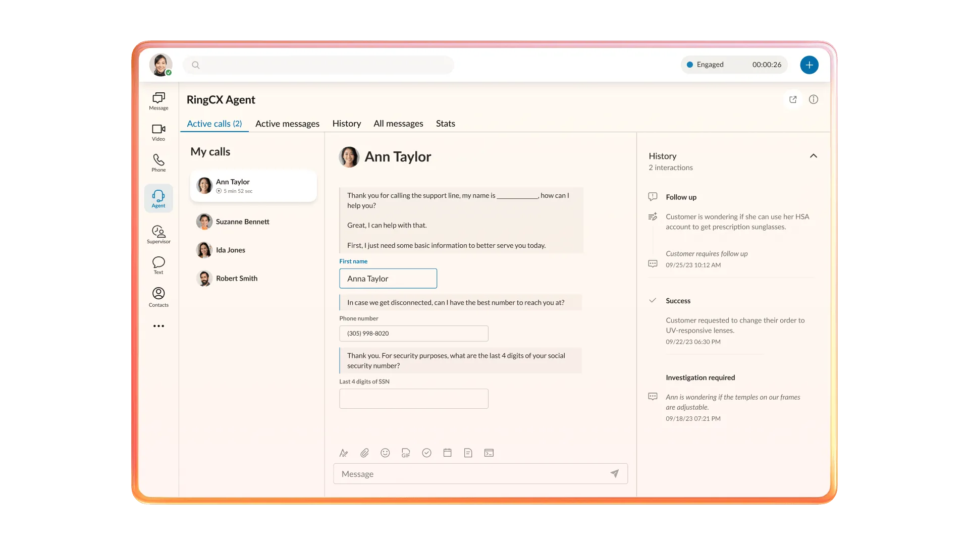 RingCX Agent Active Calls