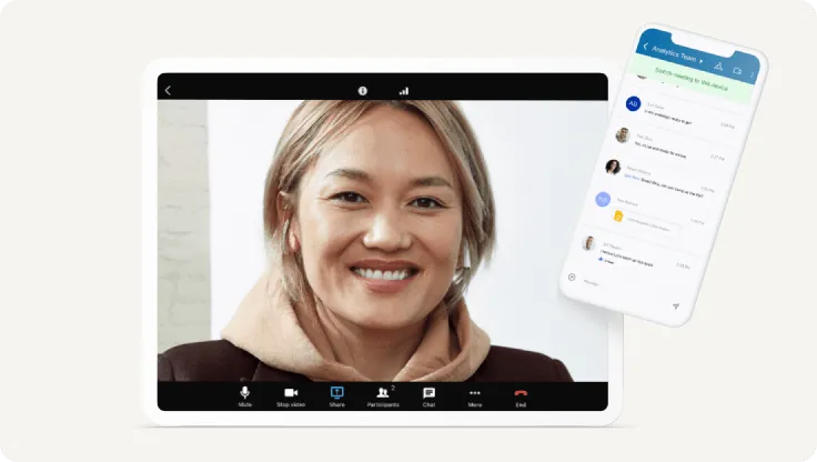 An employee engaged in a RingCentral video meeting from her phone