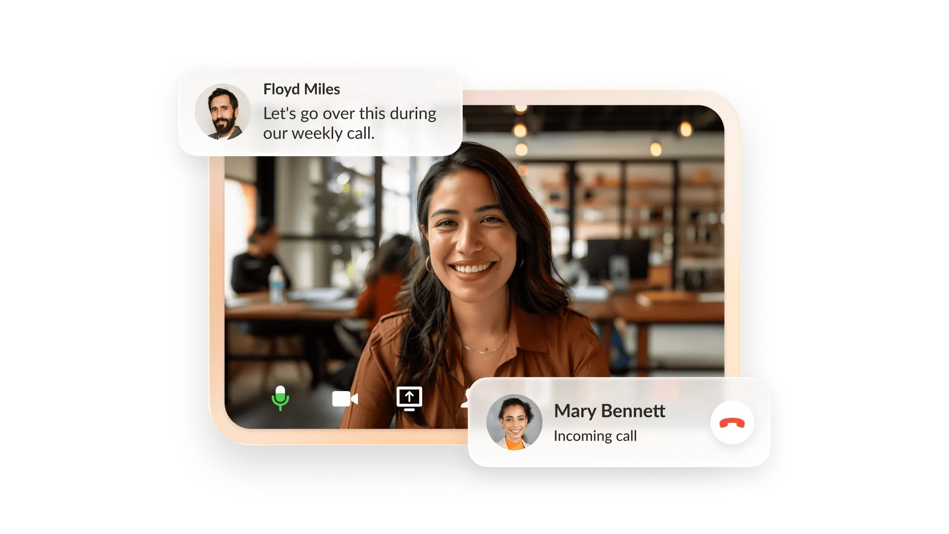 An employee using RingCentral for active meeting participation and team collaboration.
