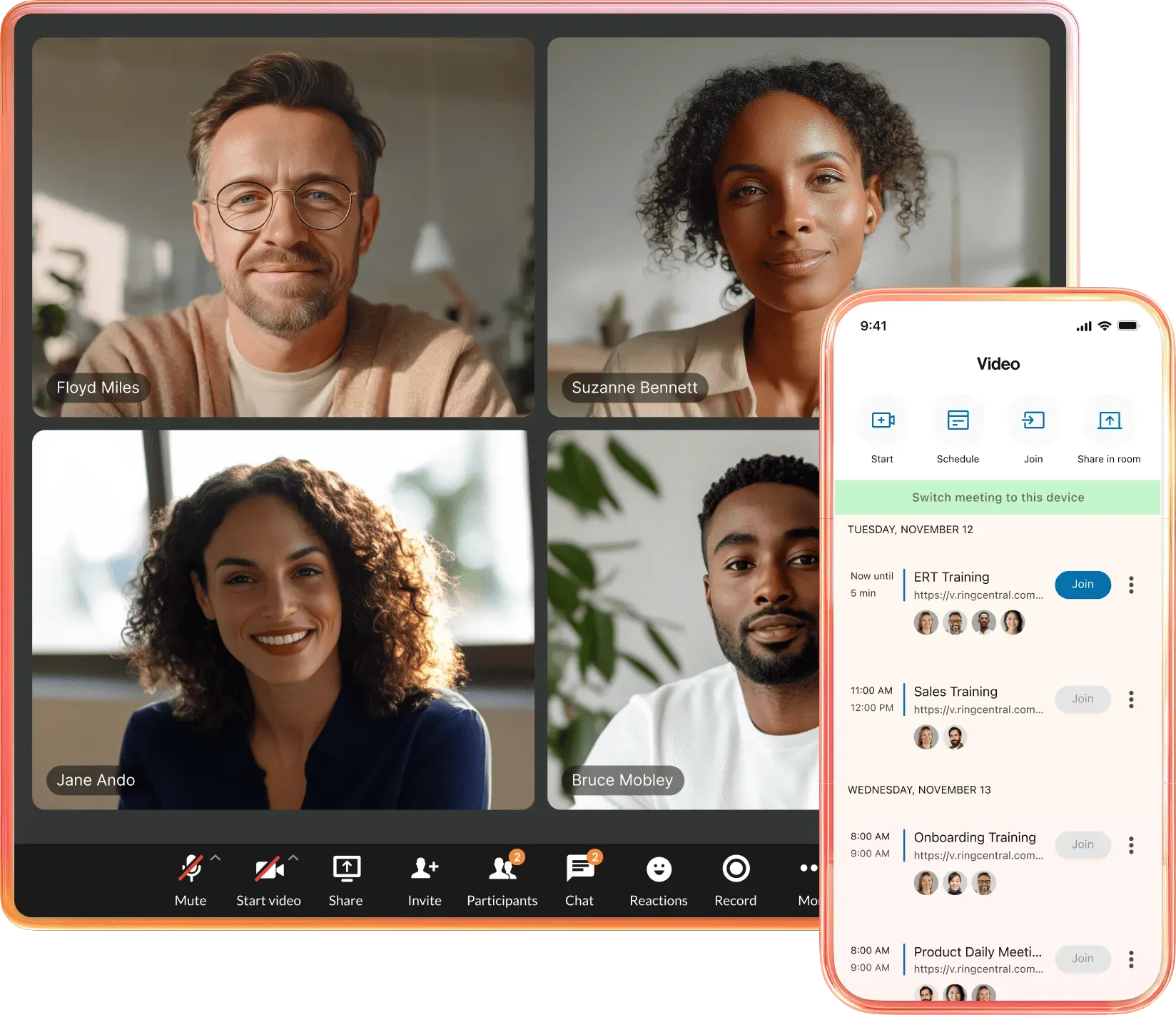 A team facilitating modern team collaboration through RingCentral Video.