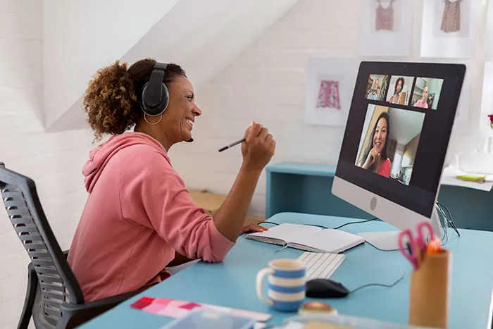 woman attending an online meeting
