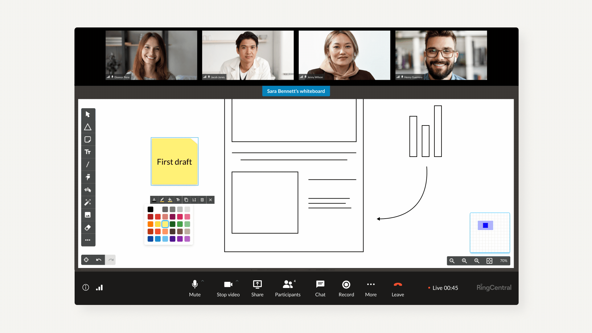 GIF présentant la fonctionnalité de collaboration Tableau Blanc de RingCentral