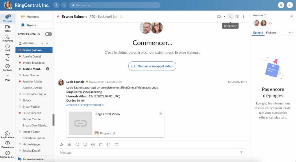 An image of a worker using the RingCentral Platform to invite a colleague to a video call