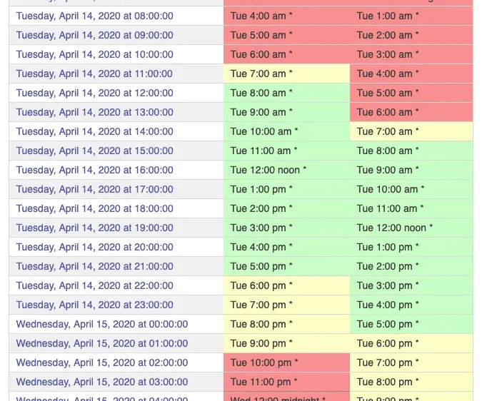Une image d'une liste de jours et de dates
