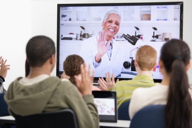 Students using video conference in class-586