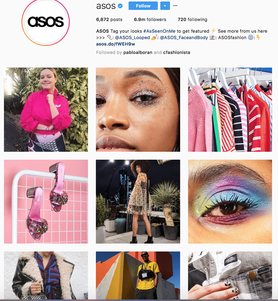 A screenshot of the ASOS Instagram page