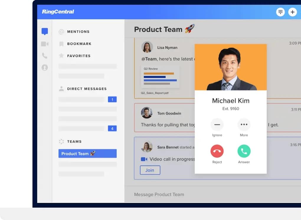The RingCentral’s app interface