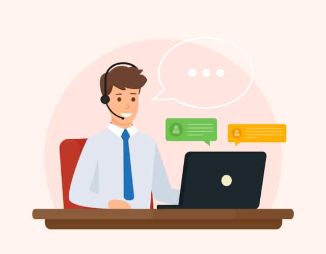 Online support, operator of call center answers questions a client. Online customer service concept. Vector illustration design.-765
