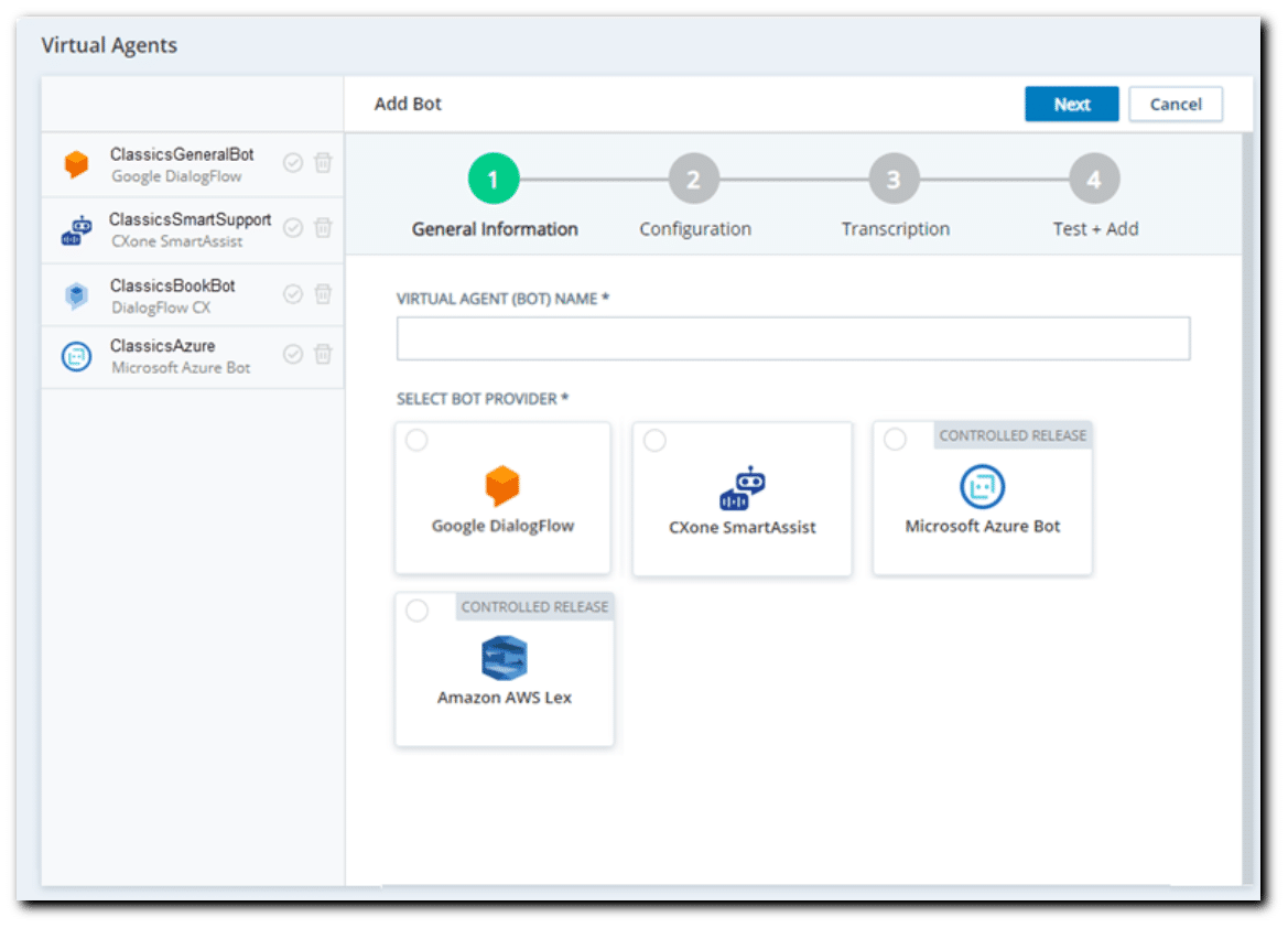 Screenshot of the RingCentral Engage Virtual Agent Hub