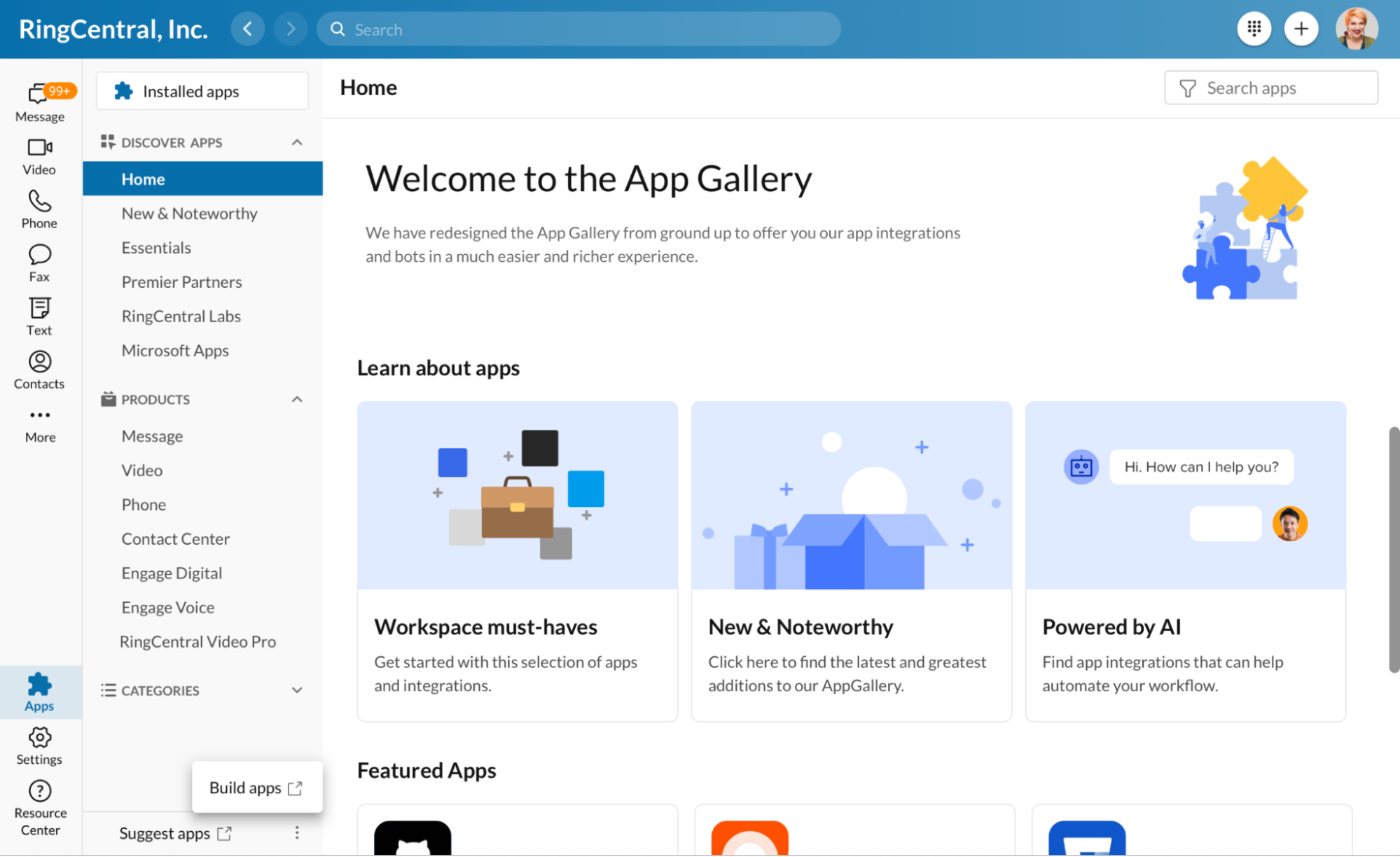 New Apps Gallery view