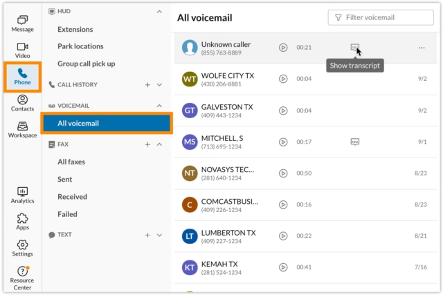 Accessing voicemail in RingCentral app