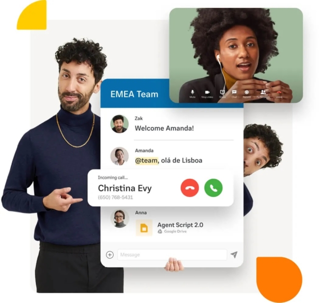 A team using RingCentral's video conferencing and team messaging functions
