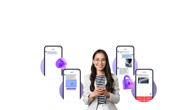 Phones displaying various aspects of the Viber (for business) VoIP software