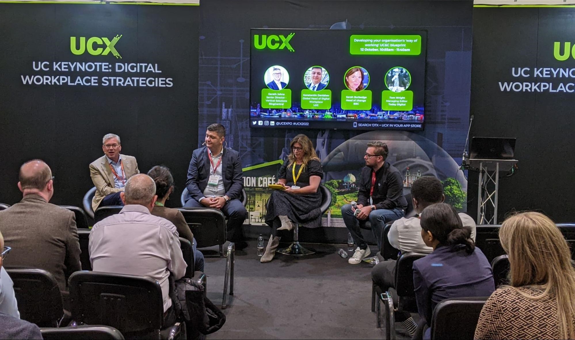 A panel discusses developing a ways of working blueprint at UCX DTX