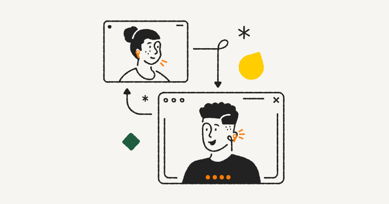Illustration showing two people communicating through video call