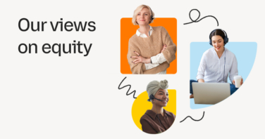 main image showing three women and the title 'our views on equity'