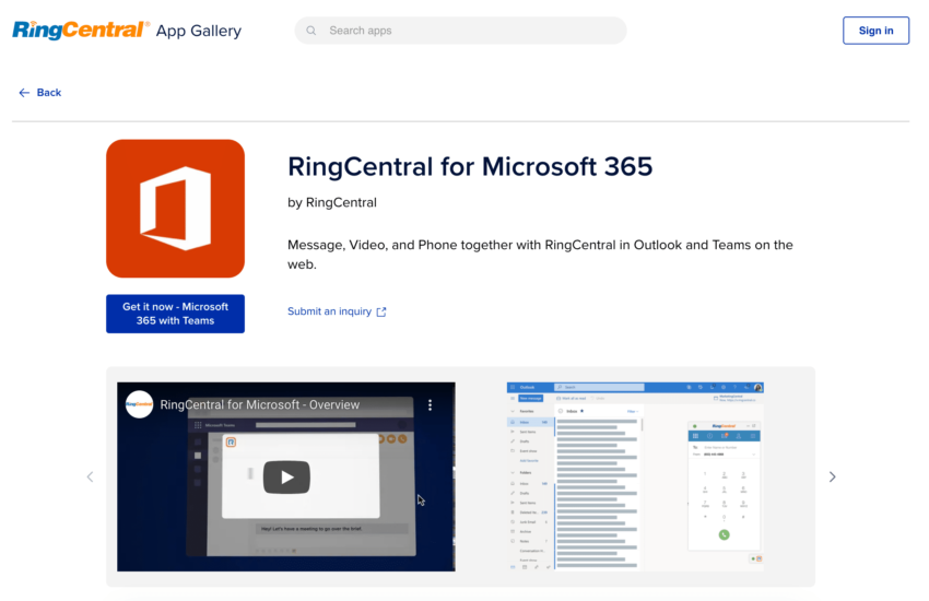 RingCentral Microsoft 365 integration