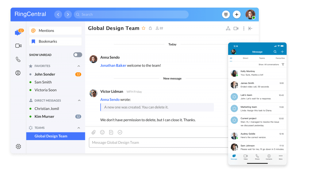 Messaging on RingCentral's desktop + phone app