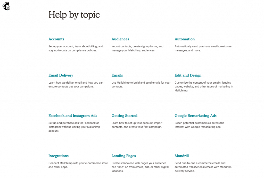 MailChimp’s clean and simple topic categorization