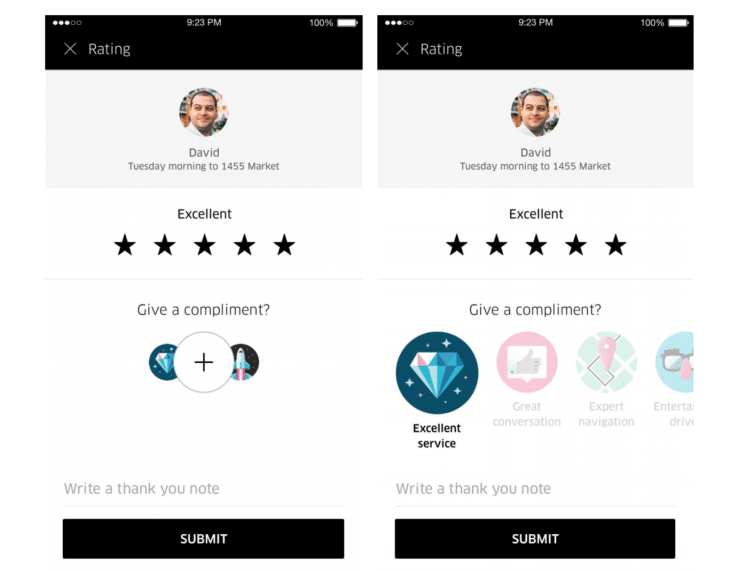 Uber uses their customers’ in-app experience to get instant feedback