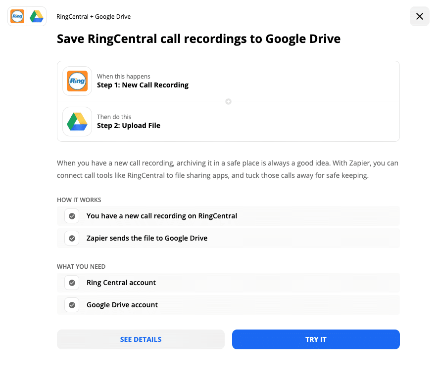 RingCentral and Google Drive Integration