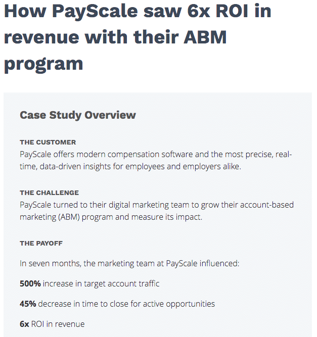 Case study about how Payscale saw 6x ROI in revenue with their ABM Program