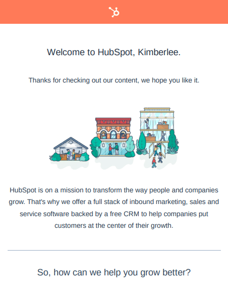 Hubspot's welcome email