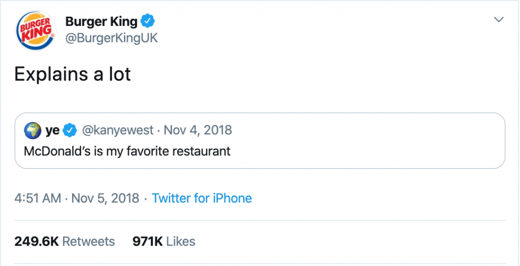 Burger King disses Kanye West and McDonalds in one Tweet.
