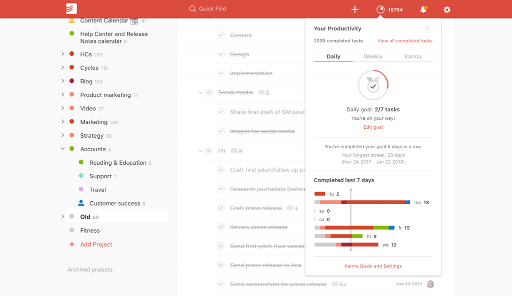 Todoist project management tool