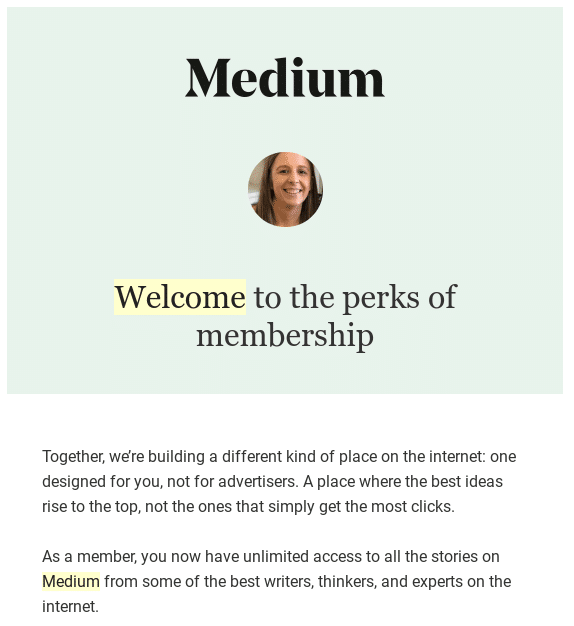 Medium’s welcome email