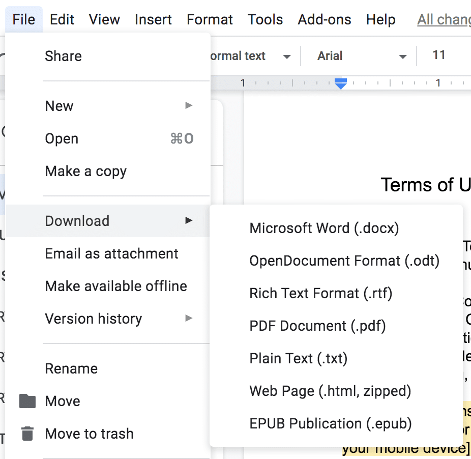 Google Docs: Export as different file types